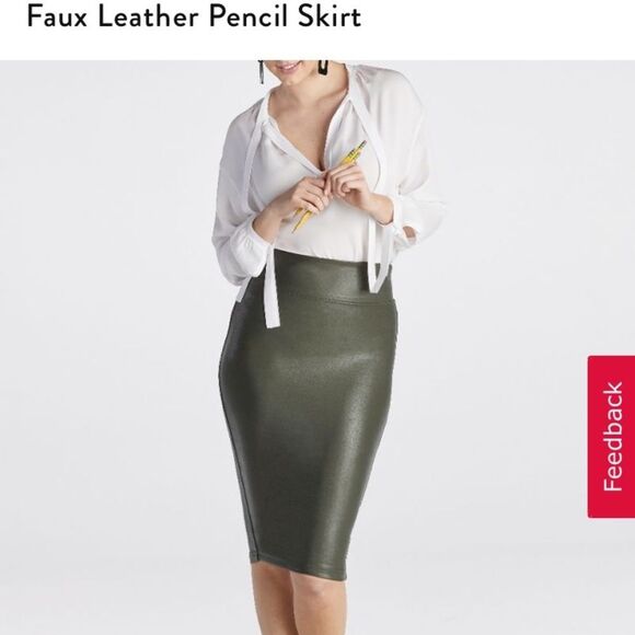 Spanx Faux Leather Pencil Skirt Rich Olive - Picture 4 of 6